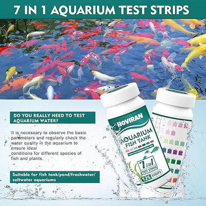 7 Way Aquarium Test Strips, 125 Count Fish Tank Test Strips for Freshwater Saltwater Pond, Water Testing Kit Aquarium for Chlorine, Total Hardness, Carbonate, Alkalinity, Nitrate, Nitrite and pH