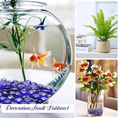 2LB Cobalt Blue Flat Glass Marbles for Vases, Gemstone Beads Vase Filler Decorative Glass Pebbles for Fish Tank, DIY Crafts, Aquarium Decor Rocks