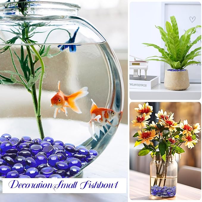 1LB Cobalt Blue Flat Glass Marbles for Vases, Gemstone Beads Vase Filler Decorative Glass Pebbles for Fish Tank, DIY Crafts, Aquarium Decor Rocks