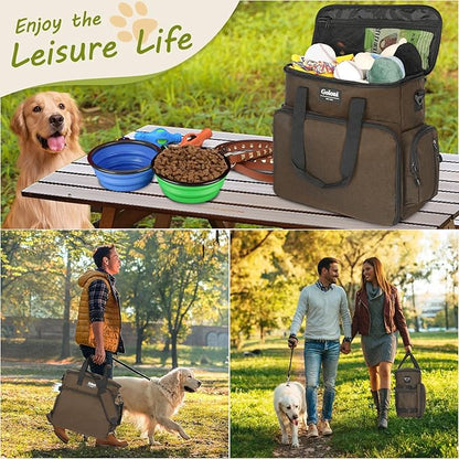 Dog Travel Bag Airline Approved–Pet Travel Tote with Collapsible Bowls,Food Containers & Feeding Mat–Multi-Pocket Organizer for Dogs & Cats, Durable & Water-Resistant for Hiking,Trips,Outdoors