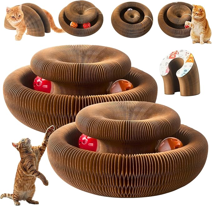 2 Pack Magic Organ Cat Toy Foldable Magic Organ Cat Scratching Board Reversible Infinity Style Magic Organ Cat Toy with 4 PCS Ball Cat Toys Interactive Indoor Cat Toys
