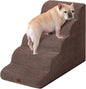 EHEYCIGA Curved Dog Stairs Ramp for High Beds, 5-Step Extra Wide Dog Steps for Small Dogs and Cats, Pet Stairs for High Bed Climbing, Non-Slip Balanced Pet Step Indoor, Brown