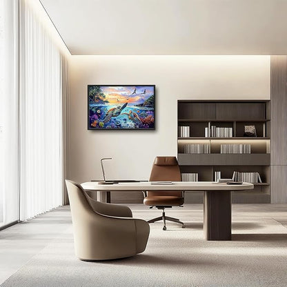 Framed Large Sea Turtle Wall Art for Living Room, Oversized Ocean Turtle Wall Decor Seascape Underwater Marine Life Canvas Painting Home Decoration for Living Room Bedroom Office 36"x24"