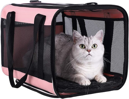Easy Top Load Large Cat Carrier for Large and Medium Cats, Small Dogs. Easy to get cat in, Carry, Storage, Clean and Escape Proof, Pink