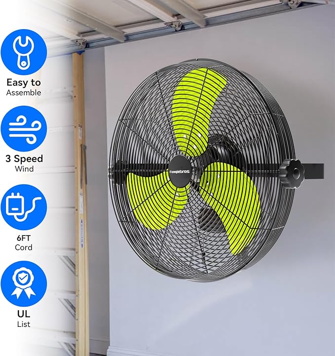 4580 CFM 18 inch High Velocity Wall Mounted Fan, 3-Speed Metal Fan with Sealed Motor, 360 Degree Tliting Heavy Duty Wall Fan for Patio, Barn, Garage, and Gazebo - UL listed