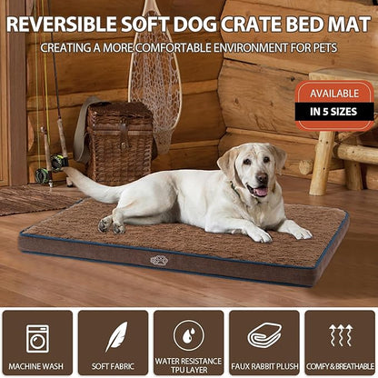 EMPSIGN Dog Bed Mat 35 Inch Reversible Warm & Cool,Washable Dog Crate Bed with Egg Crate Foam Support, Pet Sleeping Mat for Large Medium Small Dogs, Fluffy Kennel Pad(Brown)