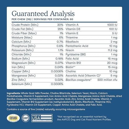 Fera Pets Goat Milk Topper - Multivitamin for Dogs & Cats with Probiotics - Supports Overall Health, Gut Health, and Immune System - for Picky Eaters - 60 TSP