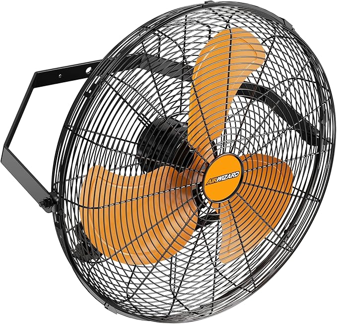 20 Inch Industrial Wall Mount Fan, 4850 CFM High Velocity Metal Wall Fan, 3 Speed, Adjustable Tilt, Commercial Use for Garage, Gym, Covered Patio, Workshop, Greenhouse - UL Listed