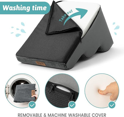 Dog Stairs for Small Dogs 19.7" H, Curved Dog Step for Puppy, Older or Cat, Medium Pet Ramp for Sofa, Couch or Bed, Ladder with High Density Foam, 15.7x28.3x19.7 inch, 4 Step, Dark Grey