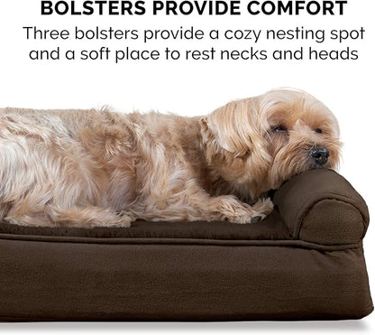 Furhaven Cooling Gel Dog Bed for Large Dogs w/ Removable Bolsters & Washable Cover, For Dogs Up to 125 lbs - Plush & Suede Sofa - Espresso, Jumbo Plus/XXL