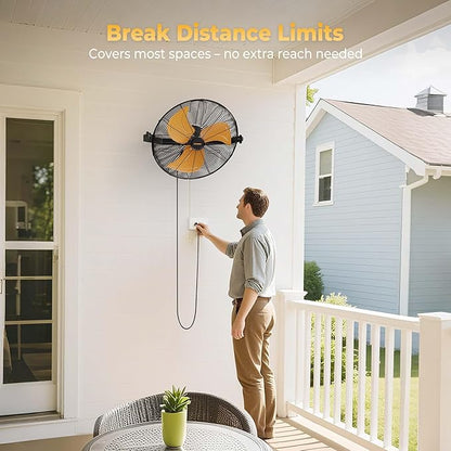 18 Inch Wall Mount Fan, Extended 6.6ft Power Cord, 360° Tilt Adjustment, 3-Speed, IP44 Industrial Commercial Wall Mounted Fan for Greenhouse, Garage, Workshop, Covered Patio, 2 Packs