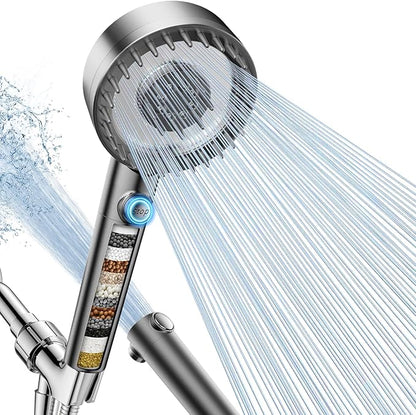 Filtered Shower Head with Handheld, High Pressure 4 Spray Mode Showerhead with Filters, Water Softener Filter Beads for Hard Water with ON/OFF Switch for Pets - Remove Chlorine (Gray)