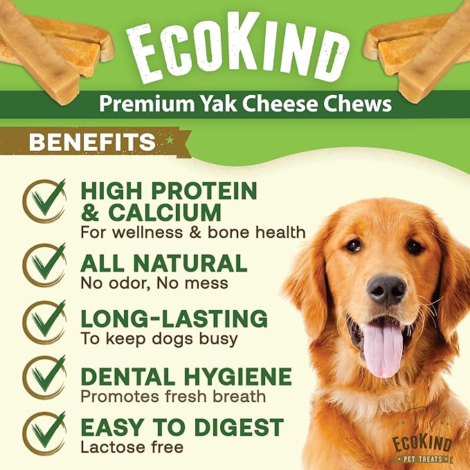 EcoKind Premium Gold Monster Yak Cheese Himalayan Dog Chew, Dog Treats Large Breed, All Natural, High Protein, for Aggressive Chewers, XL - 1 Chew