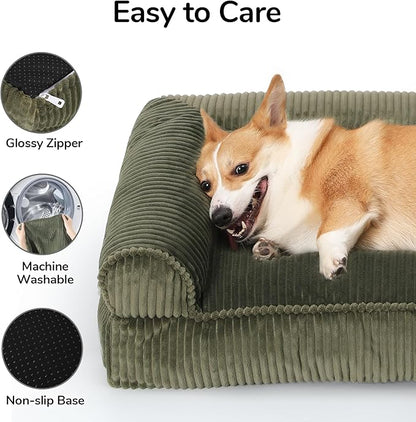 FUKUMARU Cute Dog Bed, Fluffy Dogs Couch with TPU Layer Keeping Lining Dry, Pet Sofa Medium Size Dog Easy to Care, Warm Cat Bed with Removable Zipper Cover, 36inch, Large, Green