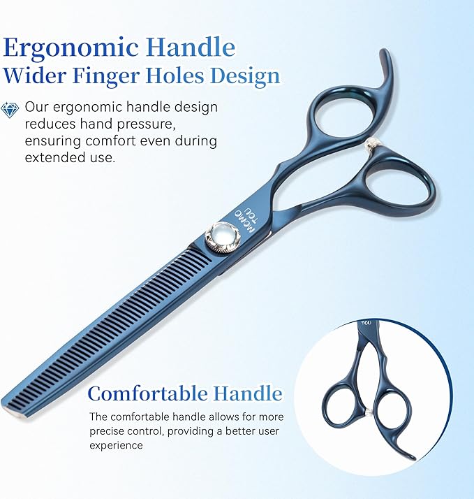 7 inch Matte Blue Thinning Dog Grooming Scissors Professional 440C Stainless Steel Dog Thinner Shears Smooth Cutting Comfortable Grip and Easy to Use for Groomers and Home Use