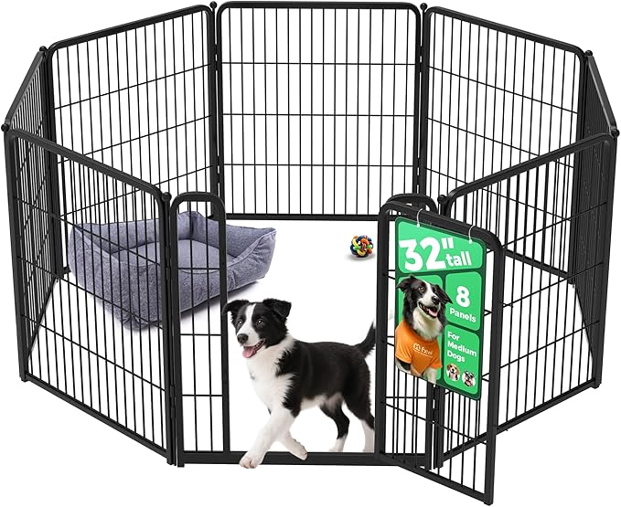 FXW Homeplus Unleashed Indoor Dog Playpen - Stress-Free and Safe Play, Heavy Duty 32 Inch 8 Wire Panels Dog Pen for Small and Medium Dogs, Black│Patented