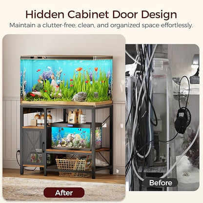 40-50 Gallon Fish Tank Stand, Aquarium Stand with Power Outlet and Storage Cabinet, Heavy Duty Tank Stand Suitable for Turtle Tank, Reptile Terrarium, for Home Office, Rustic Brown FTHR50E01