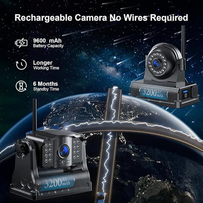 Fookoo 1080P 9" Magnetic Wireless Backup Camera, HD 9" IPS Monitor, Rechargeable 2 Side View 1 Rear View Cameras,1 Min Easy Install, Long Battery Life No Drilling IR Light for Trailer RV Truck DCX903