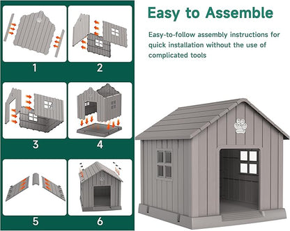 DRATO Dog House Indoor Outdoor for Small to Large Sized Dogs Indoor Outdoor Doghouse Puppy Shelter with Elevated Floor, Easy to Assemble (Light Brown, 38Inch(37.8 * 40.87 * 38.82))