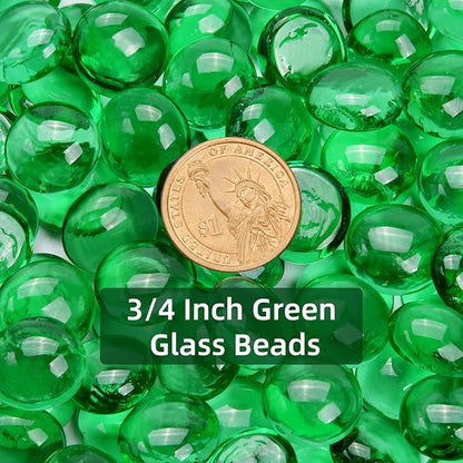 1LB Green Flat Glass Marbles for Vases, Gemstone Beads Vase Filler Decorative Glass Pebbles for Fish Tank, DIY Crafts, Aquarium Decor Rocks