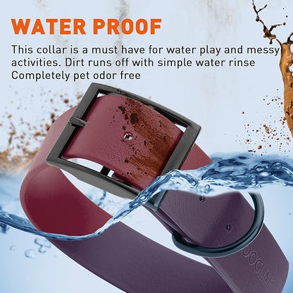 Dogline Biothane Waterproof Dog Collar Strong Coated Nylon Webbing with Black Hardware Odor- Proof for Easy Care Easy to Clean High Performance Fits Small Medium or Large Dogs, Merlot Burgundy