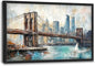 Extra Large Framed Brooklyn Bridge Wall Art,New York City Wall Decor,Abstract Skyline Cityscape Pictures for Living Room,Canvas Print Painting Modern Artwork Bedroom Office Bathroom 36L x24W