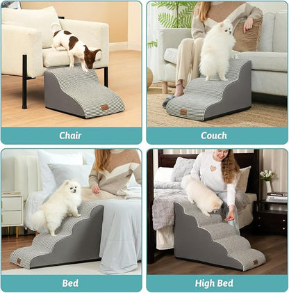 Dog Stairs for High Bed 22.6" H, Small Dog Step for Puppy, Older or Cat, Curved Ramp for Car, Ladder with High Density Foam, Lightweight, Durable, 15.7x33x22.6 inch, 5 Step, White Black