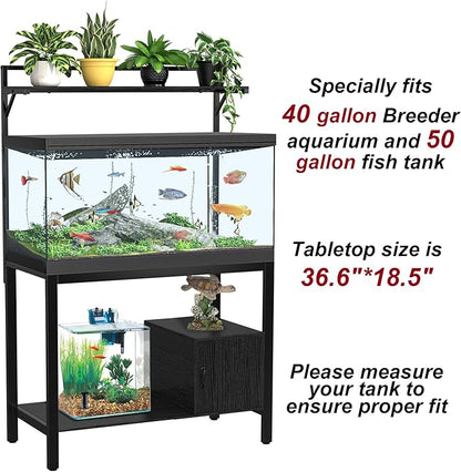 GDLF 40-50 Gallon Fish Tank Stand with Plant Shelf Metal Aquarium Stand with Cubby Storage 36.6" x 18.5" Tabletop fits Aquarium,Turtle Tank,or Reptile Terrariums