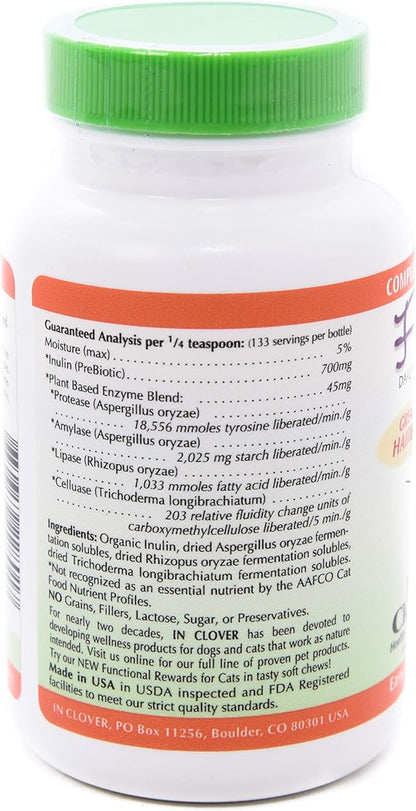 Fresh Digest Daily Digestive Aid and Immune Support Supplement for Cats, Natural Prebiotic and Enzyme Powder for Healthy Stools, Hairball Control, Stop Litterbox Odor, Works Fast 100g/3.5oz