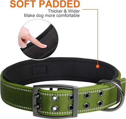Fida Heavy DutyDog Collar for Large Dogs, Ultra Comfortable Soft Neoprene Padded, Adjustable Reflective Nylon Pet Collar with Durable Metal Belt Buckle for Extra Large Breeds(XL, Green)