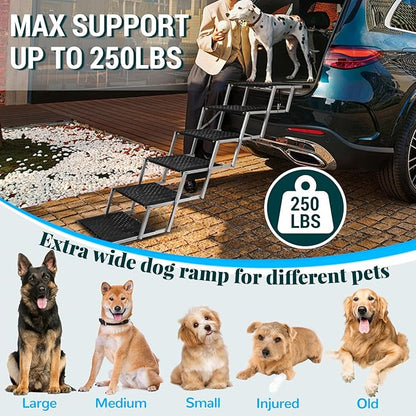Extra Wide Dog Stairs for Large Dogs,Dog Ramps for Cars,Portable Folding Doggy Stairs for Cars,SUV,Trucks,Pet Ramp with Non-Slip Surface,Pet Steps Supports Up to 250 lb,6 Steps