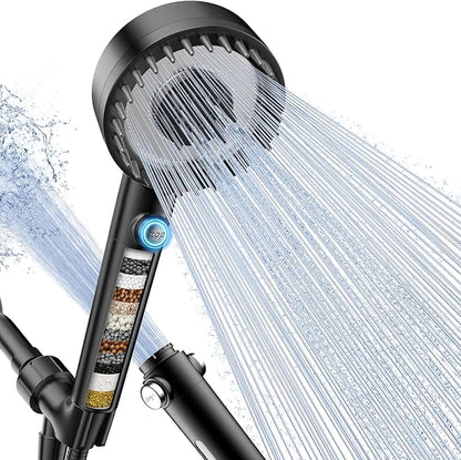 Filtered Shower Head with Handheld, High Pressure 4 Spray Mode Showerhead with Filters, Water Softener Beads for Hard Water with ON/OFF Switch for Pets - Remove Chlorine