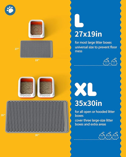 35" x 30" Cat Litter Mat - Ultra-Large Litter Box Mat with Double Layers, Urine-Proof and Non-Slip Litter Trapping Mat, Easy to Clean Kitty Litter Mats for Floor, Scatter Control, Grey