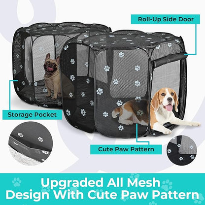 2-in-1 Cat Playpen, Pop Up Dog Pet Playpen for Indoor Outdoor Cats Enclosed, Portable Pet Playpen, Kitten Puppy Foldable Play Pen Cat Dog Tent Crate Cage Kennel(No Divider, Unified Space)