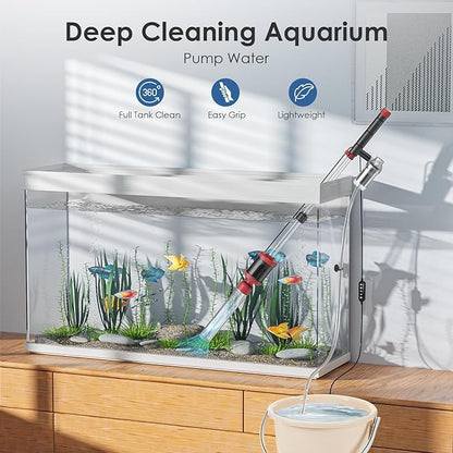 AKKEE Aquarium Vacuum Gravel Cleaner, 36W Fish Tank Gravel Cleaner Vacuum for Water Changer 8 in 1 Multifunctional with Timed Off Waterproof Wash Sand Water Filter Circulation Aquarium Vacuum Cleaner