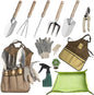 13-Piece Garden Tools Set with Tote Bag & Apron, Repotting Mat - Stainless Steel Heavy Duty Planting Kit, Ergonomic Non-Slip Handles - Gardening Gift for Women, Mom, Home Gardeners