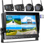 Fookoo HD 10" Wireless Backup Camera System, 1080P 10-inch Quad Split Monitor w/Recording, Waterproof Side & Rear View Cameras, 4 Channel, Digital Signal, Parking Lines for RV/Truck/Trailer