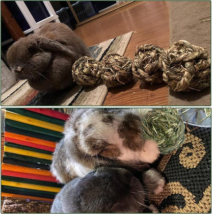 6 Pcs Bunny Timothy Grass Ball Natural Chew Toy Woven Chewing Toys Rabbit Molar Small Animals Teeth Grinding Suitable for Hamster Totoro Gerbils Guinea Pig Squirrel