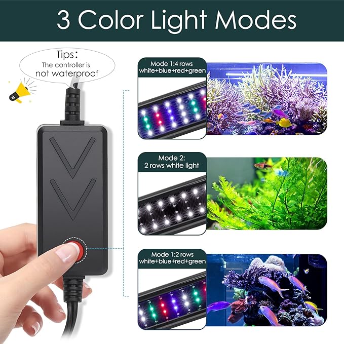 AQQA Aquarium Light,Full Spectrum LED Fish Tank Lights,12"-54" Adjustable Multi-Color White Blue Red Green LEDs with Extendable Brackets,14W-31W for Freshwater Plants (28W (36"-48"))