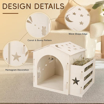 Extra Large Rabbit House & Rabbit Hay Feeder, Indoor Bunny Hideout with Feeder, Small Animal Houses & Habitats and Guinea Pig Hay Feeder