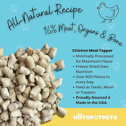 Freeze Dried Raw Chicken Meal Toppers for Dogs - Single Protein,All Natural, Grain-Free- Perfect for Training, Topper or Snack - Made in USA - (Chicken Meal Toppers) 1LB Bag (500+ pcs)