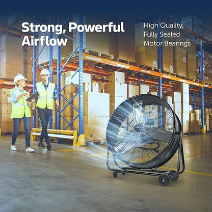 24 Inch High-Velocity Industrial Metal Drum Fan 8,800 CFM, 3-Speed Heavy Duty Floor Fan, 360-Degree Tilt for Commercial, Warehouse, Workshops, Garage, Factory, and Basement with Extreme Power