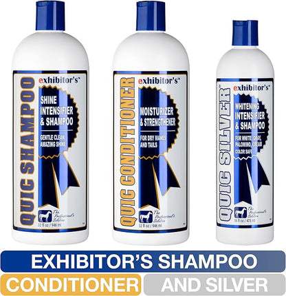 exhibitor's Quic Silver System Includes Quic Shampoo Quic Conditioner 32 Ounce Each Plus Quic Silver 16 Ounce for Dogs, Horses, Greys, Palominos, Cream Color Coats Silver Ash Highlights