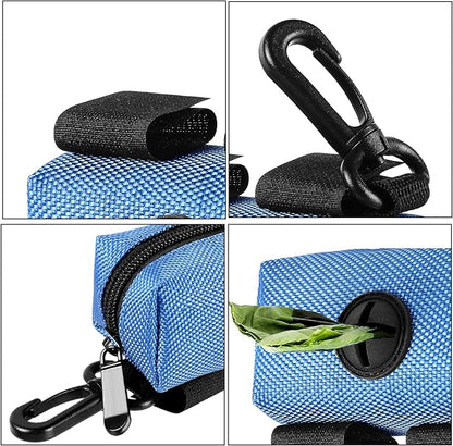 Dog Waste Bag Dispenser Pet Poop Bags Holder for Doggie Waste Bags Dispensers Soft Fabric Zipper Small Doggy Puppy Pouch for Leash Accessory Attachment with Carrier,Blue