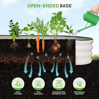 Galvanized Raised Garden Bed - 8×2×1ft Planter Raised Beds for Gardening | Oval Metal Garden Planter Box with Safety Edging and Bracing Rods for Vegetables Fruits and Flowers (White)