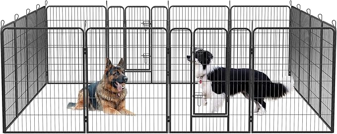 Dog Playpen, Outdoor Dog Fence, 16 Panels, 40" H Dog Pen for Medium/Small Dogs, Heavy Duty Metal Pet Fence with Gate, Portable Dog Fence for RV Camping and Yard (Black)