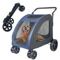 Extra Large Dog Stroller for Medium & Large Pets - Foldable Design, Adjustable Handle, Up to 130 lbs(Blue)