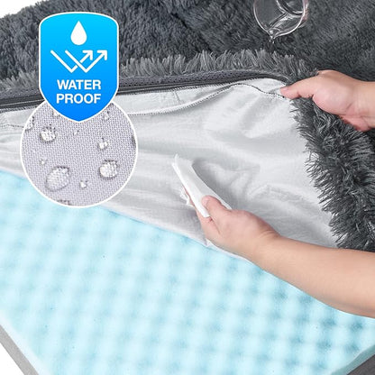 EHEYCIGA Foldable XL Dog Bed, Faux Fur Fluffy Pet Couch Bed for Large Dogs, Orthopedic Calming Memory Foam Big Pet Bed, Washable Soft Pet Sofa Bed with Non-Slip Bottom, Dark Grey, 46"x34"x6.5"