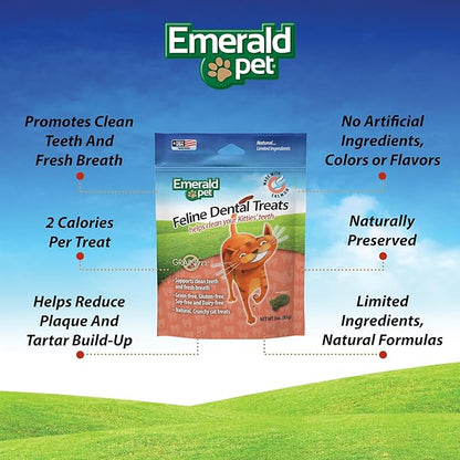 Feline Dental Treats — Tasty and Crunchy Cat Dental Treats Grain Free — Natural Dental Treats to Clean Cat Teeth, Freshen Cat Breath, and Reduce Plaque and Tartar Buildup — Salmon Treats, 3 oz