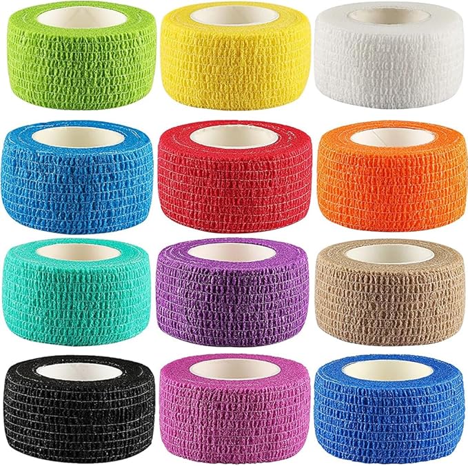 12Pack 1” x 5 Yards Self Adhesive Bandage Wrap, Elastic Self Breathable Self Adherent Wrap for Pets, Athletic Cohesive Bandage for First Aid, Sports Injury & Protection, 12Color